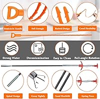 Vista 5 de SDTC Tech Paquete de 6 limpiadores de drenaje de serpiente de 64 pulgadas y removedor de obstrucciones para el cabello de 20 pulgadas, recuperador
