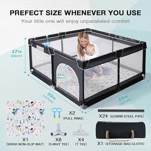 Miniatura 3 de Corralito con tapete suave, corralito seguro para bebés y niños pequeños, patio de juegos fácil de instalar con alfombra, pasador de juego