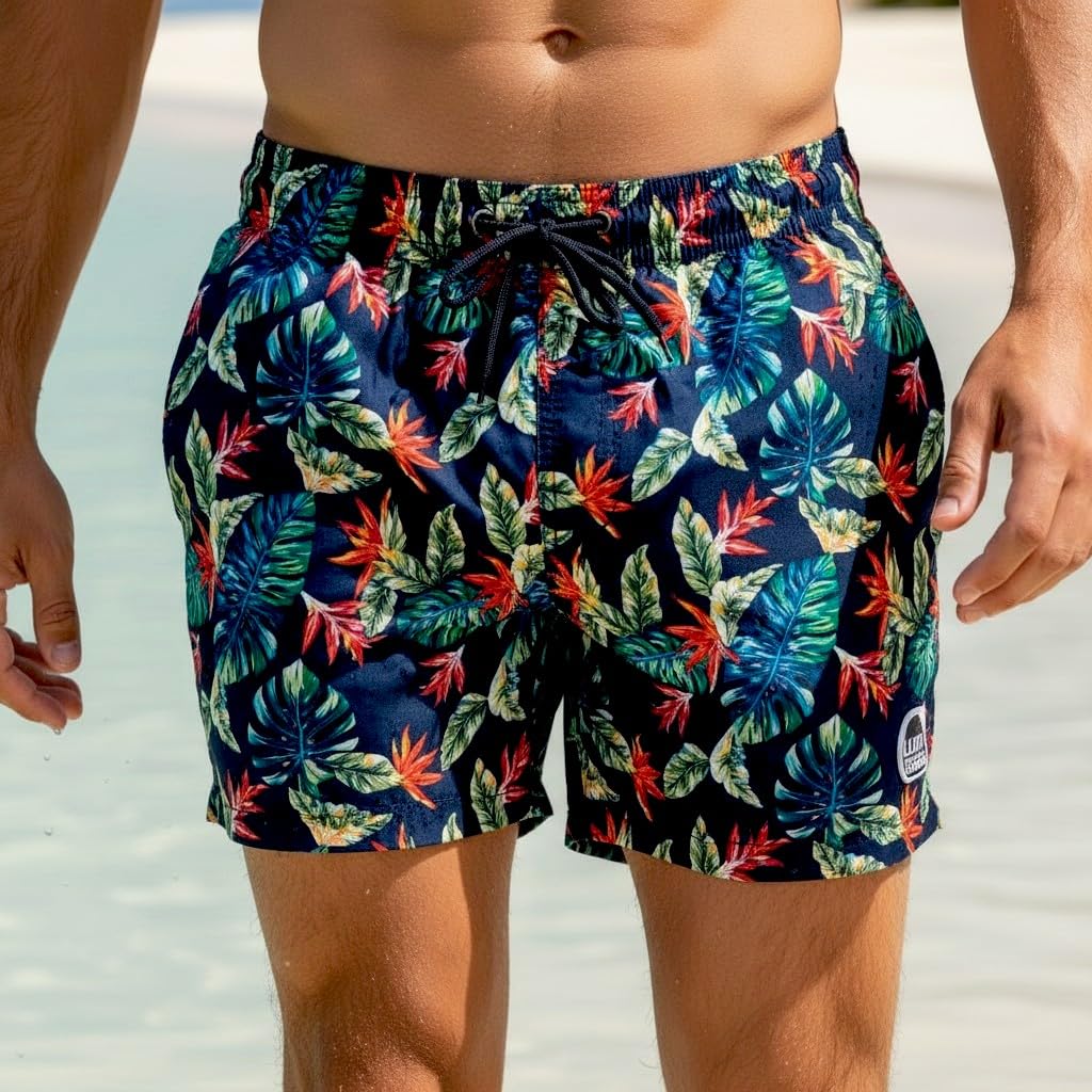 Short de Bain Homme Court Hawaï | Maillot 36cm Imprimé Tropical | Séchage Rapide, Filet et Infroissable