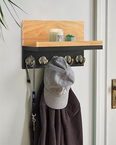 Miniatura 2 de Gurfuy Soporte para llaves de pared con estante, organizador cuadrado de madera y estante con ganchos para estante montado en la pared para