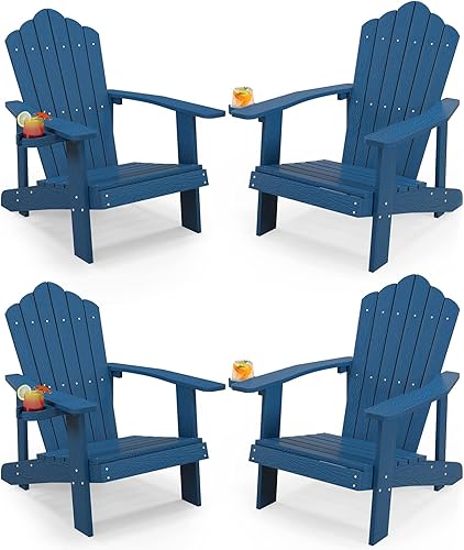 Miniatura 14 de Tangkula Silla Adirondack de gran tamaño, sillas de patio con soporte ajustable para tazas, sillones HIPS con rejillas, resistente a la intemperie