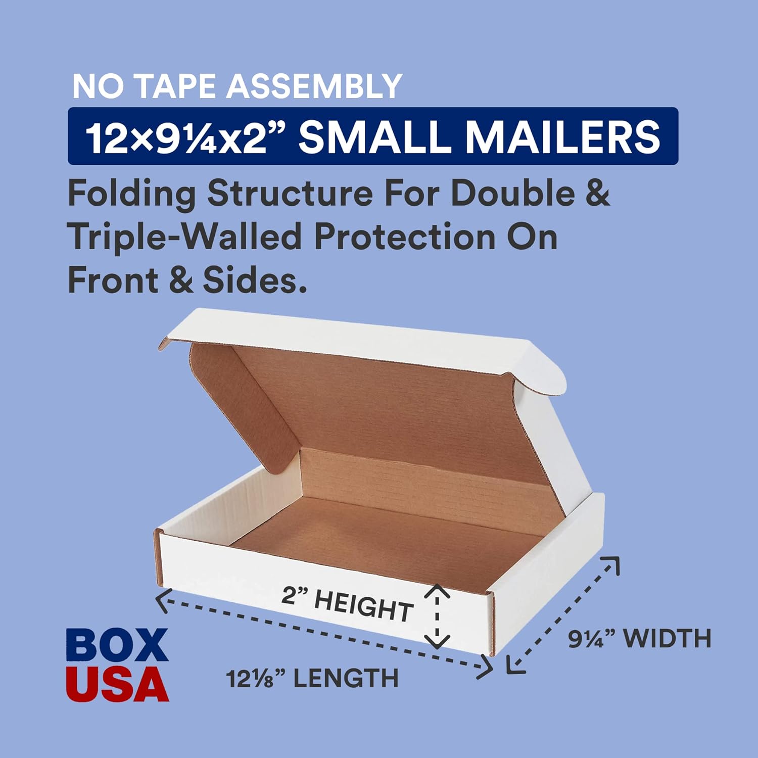 BOX USA Shipping Boxes Small 12.125"L x 9.25"W x 2"H, 50-Pack | Corrugated Cardboard Box for Packing, Moving and Storage