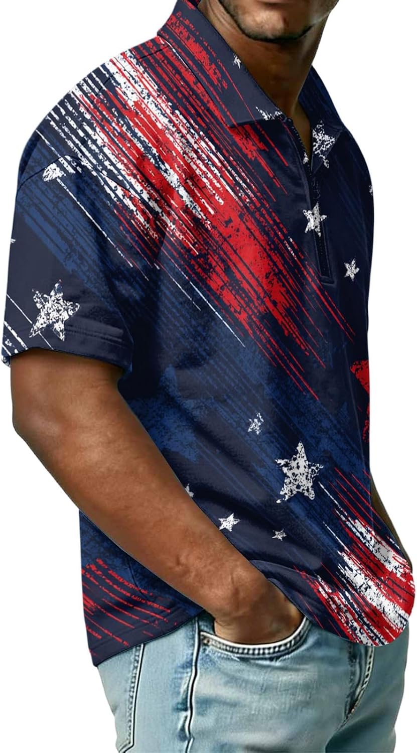Ymosrh Men's Polo Shirt Short Sleeve American Flag Graphic Print Patriotic Golf Tennis Shirts, S-3XL
