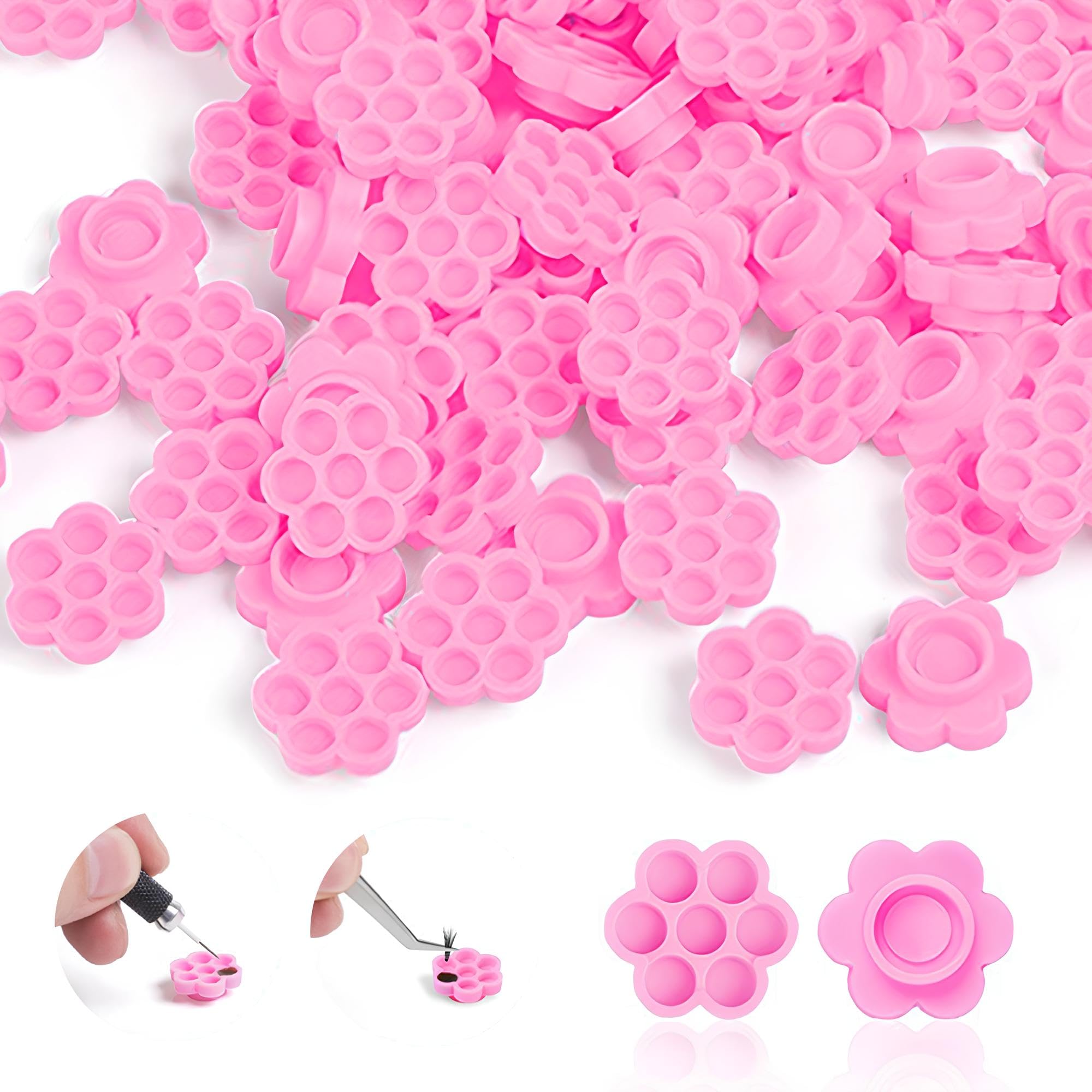 100 Pieces Pink Flower Shape Eyelash Extension Glue Cup Holder Pallet Grafting Eyelash Cup for Women Girls Extension Supply