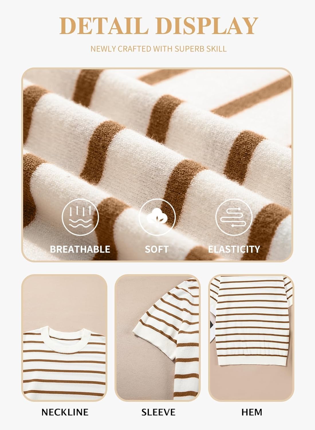 Eytino Women Plus Size Sweater Tops Short Sleeve Crewneck Striped Tshirts Casual Summer Blouses Shirts(1X-5X) - Image 5