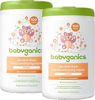 Babyganics Alcohol-Free Hand Sanitizing Wipes, Mandarin, Kills 99.9% of Common Bacteria, Moisturizing, 200 Count, (100 Count, 2 Pack), Packaging May Vary