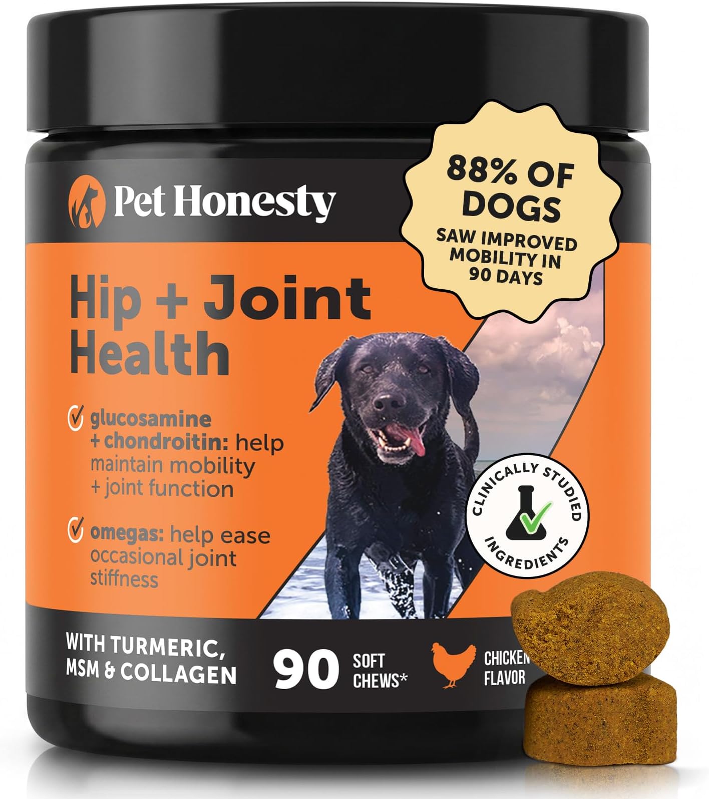 Glucosamine Chondroitin, MSM, Turmeric - Advanced Hip and Joint Support Supplement for Dogs Chews and Joint Pain Relief - 90 ct