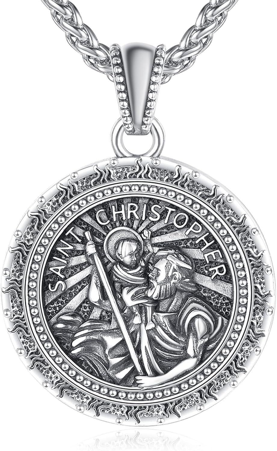 925 Sterling Silver St Christopher Medal Necklace for Men and Women Religious Jewelry Gift