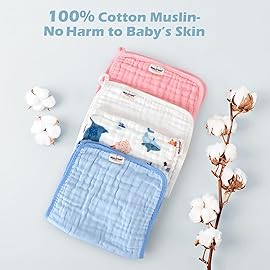 Maliton Muslin Burp Cloths for Baby 6 Pack Large 20\'\'x10\'\' 100% Cotton Burp Cloths Absorbent and Soft 6 Layers Muslin Baby Stuff for Newborn Unisex(White, Pack of 6)