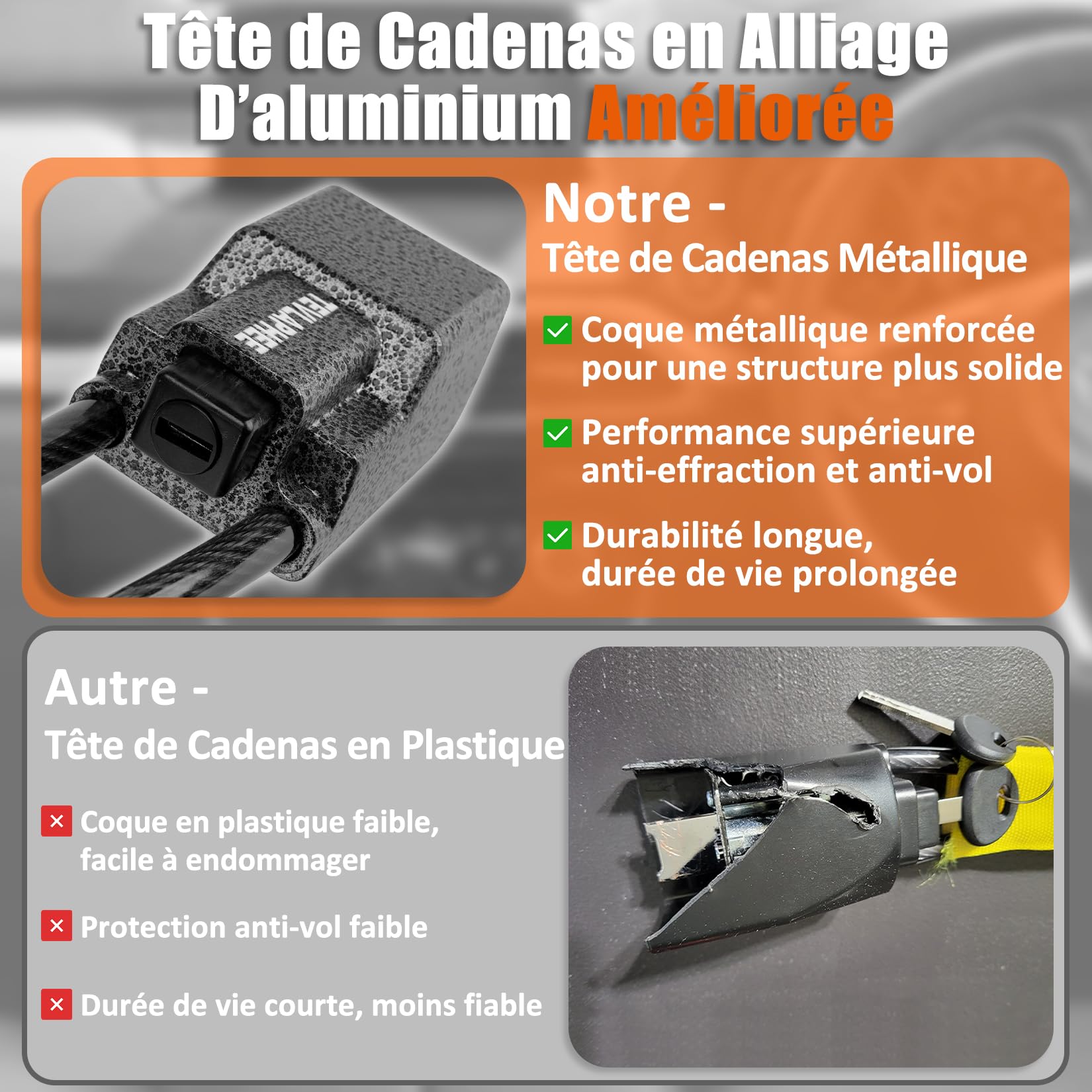 Tevlaphee Antivol Volant Amélioré, Bloque Ceinture, Tête Métal, Dispositif Antivol Auto Haute Visibilité, Robuste, Universel pour Voiture, SUV, Pickup, Jeep, Van, 3 Clés(Jaune)