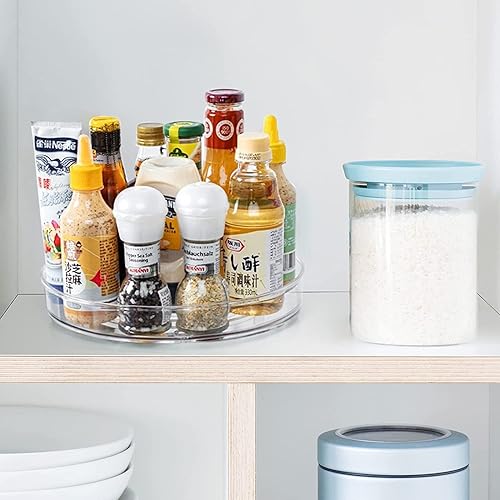 Miniatura 8 de Paquete de 2 organizadores transparentes Lazy Susan de 9 pulgadas para gabinete, organizador de tocadiscos duradero y de calidad, organizador de