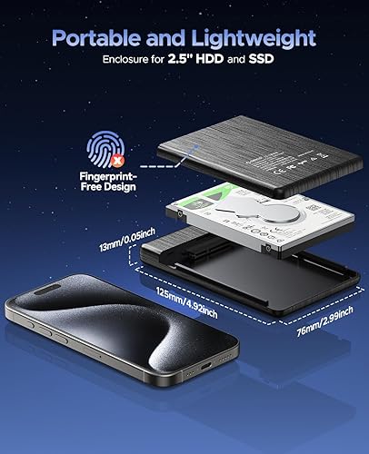 Miniatura 6 de ORICO Caja de disco duro externo USB 30 a SATA III de 25 pulgadas para disco duro SATA HDDSSD de 25 pulgadas 0276in-0374in sin herramientas Negro,