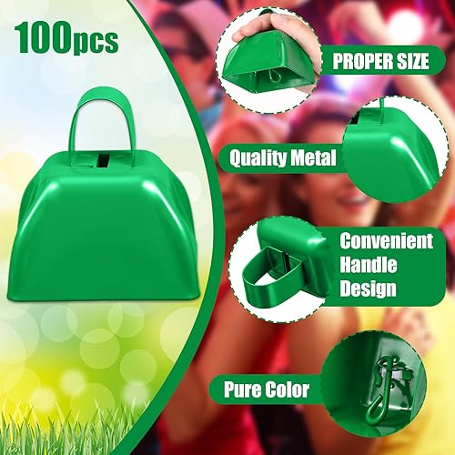 Miniatura 44 de Boao 100 cencerros de metal con asa para eventos deportivos, campanas de vaca pequeñas, campanas ruidosas, campanas de llamada para bodas