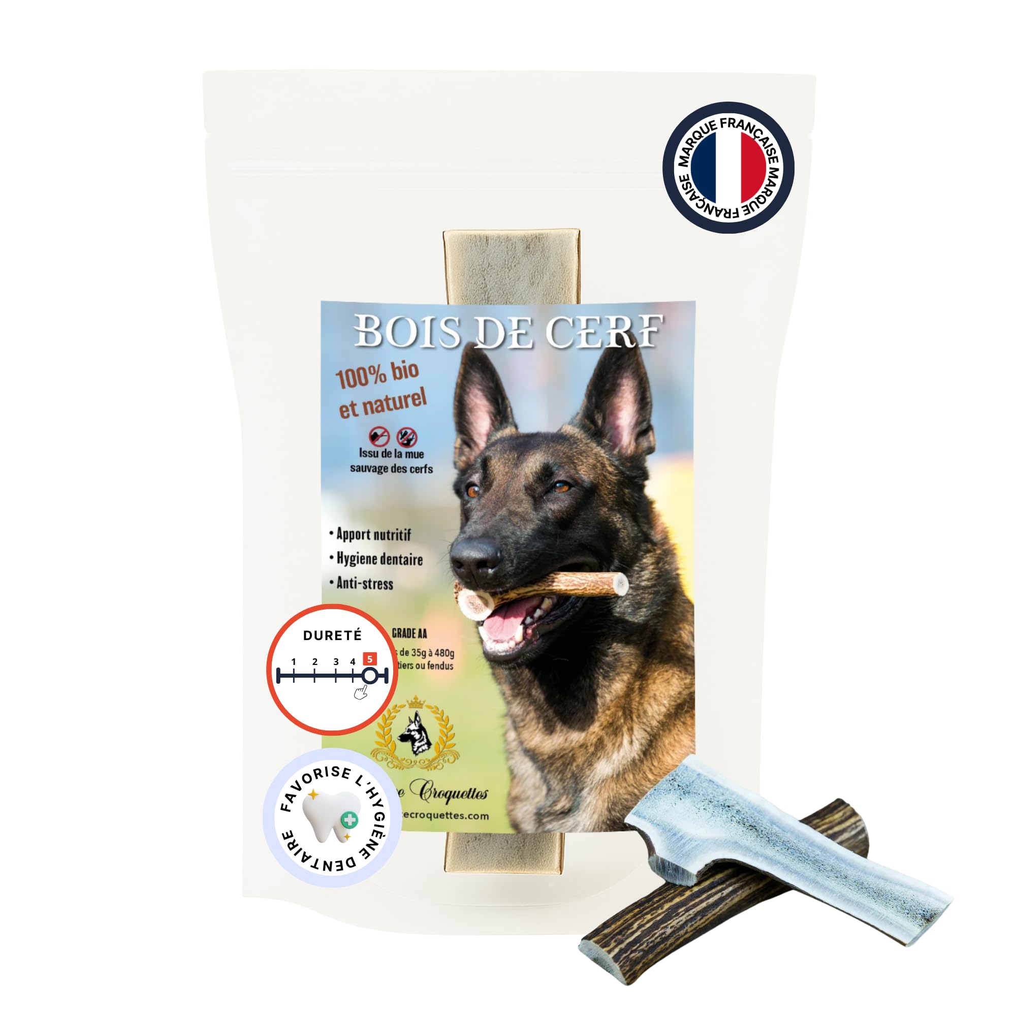 Bois de Cerf Fendu pour Chien, friandise à mâcher Naturelle Longue durée, Soin Dentaire mécanique, Occupation & Plaisir, 100% Bois de cerf (XL)
