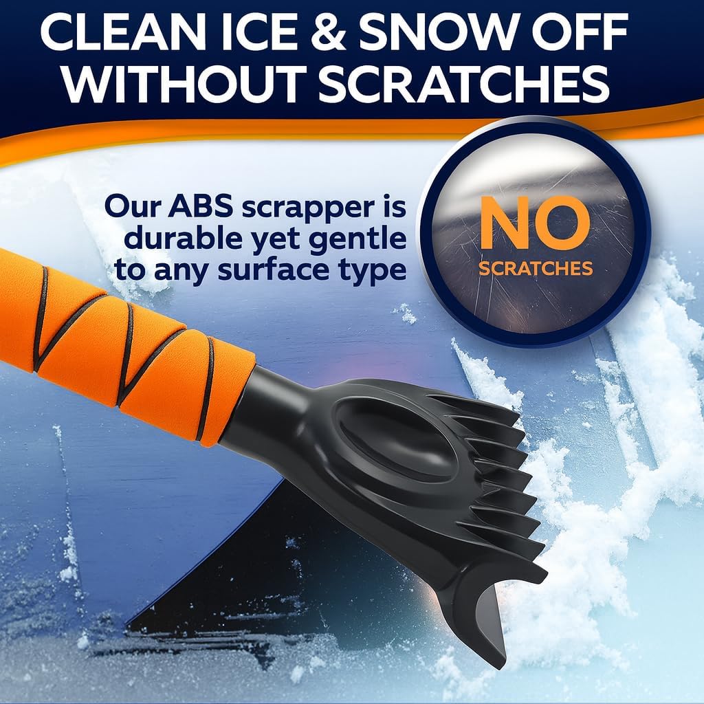 34.5" Snow Brush & Ice Scrapers for Car Windshield with Foam Grip for Cars Extendable, SUV, Trucks - Detachable Сar Scraper - No Scratch - Heavy Duty Handle, Snow Broom, Remover, Easy Scraper, Orange
