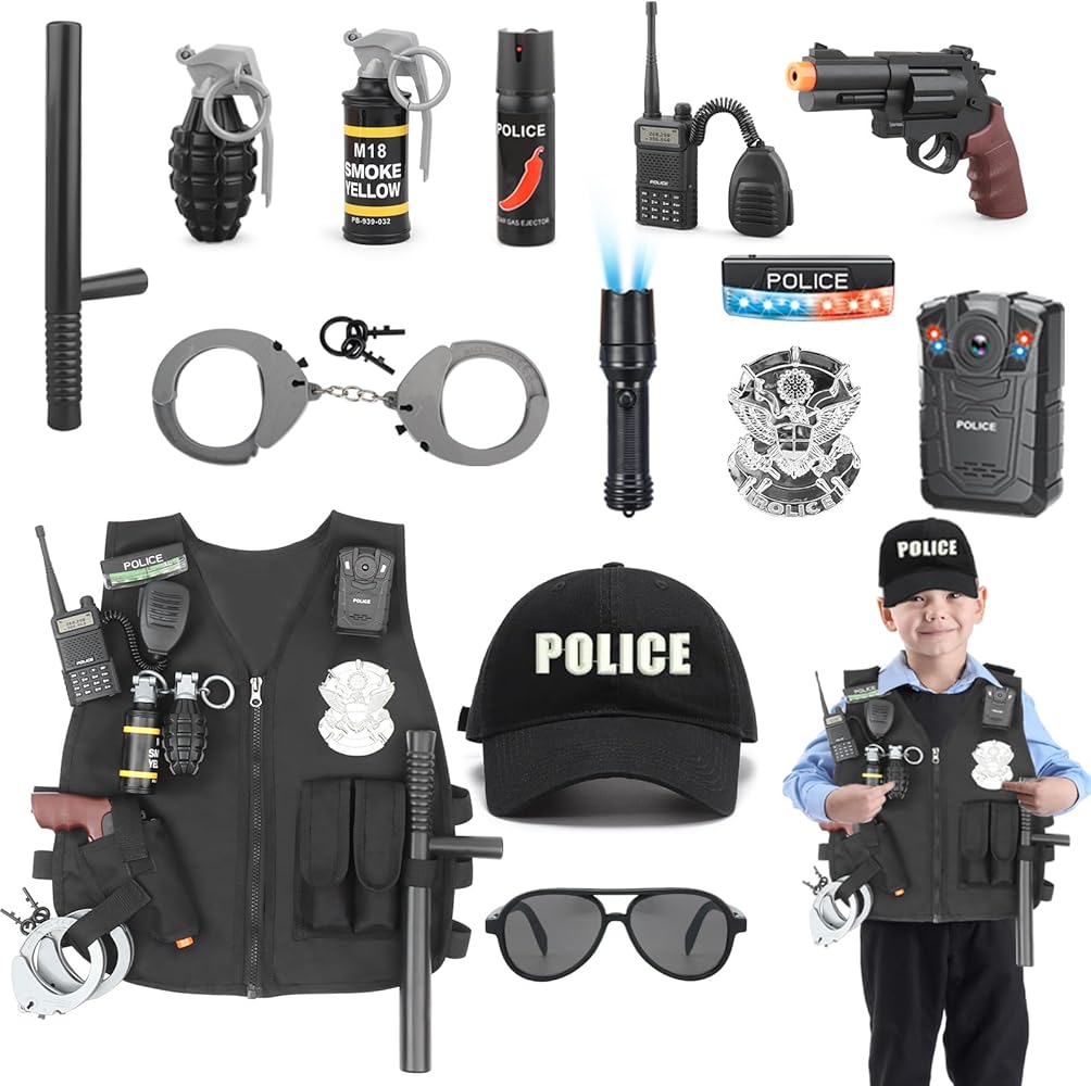 Disfraz Policia Niño Disfraz Completo De Oficial De Policía Para Adultos Y Niños - ¡Incluye Sombrero, Esposas E Insignia! Disfraz Completo Halloween Carnaval Fiesta