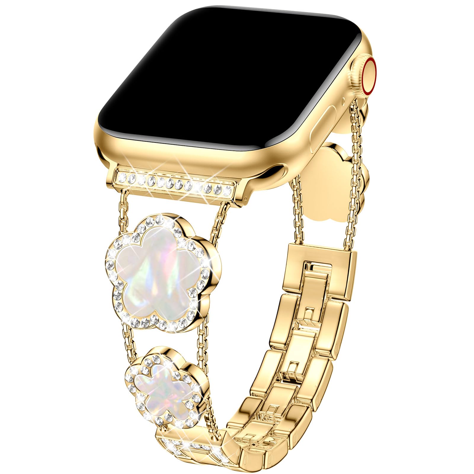 XYF Compatible for Apple Watch Band 46mm 40mm 41mm 38mm 42mm 44mm 45mm 49mm for Women, Sparkle Bracelet Lucky Clover Bling Bands for iWatch Series 10 9 8 7 6 5 4 3 SE Ultra 2 1