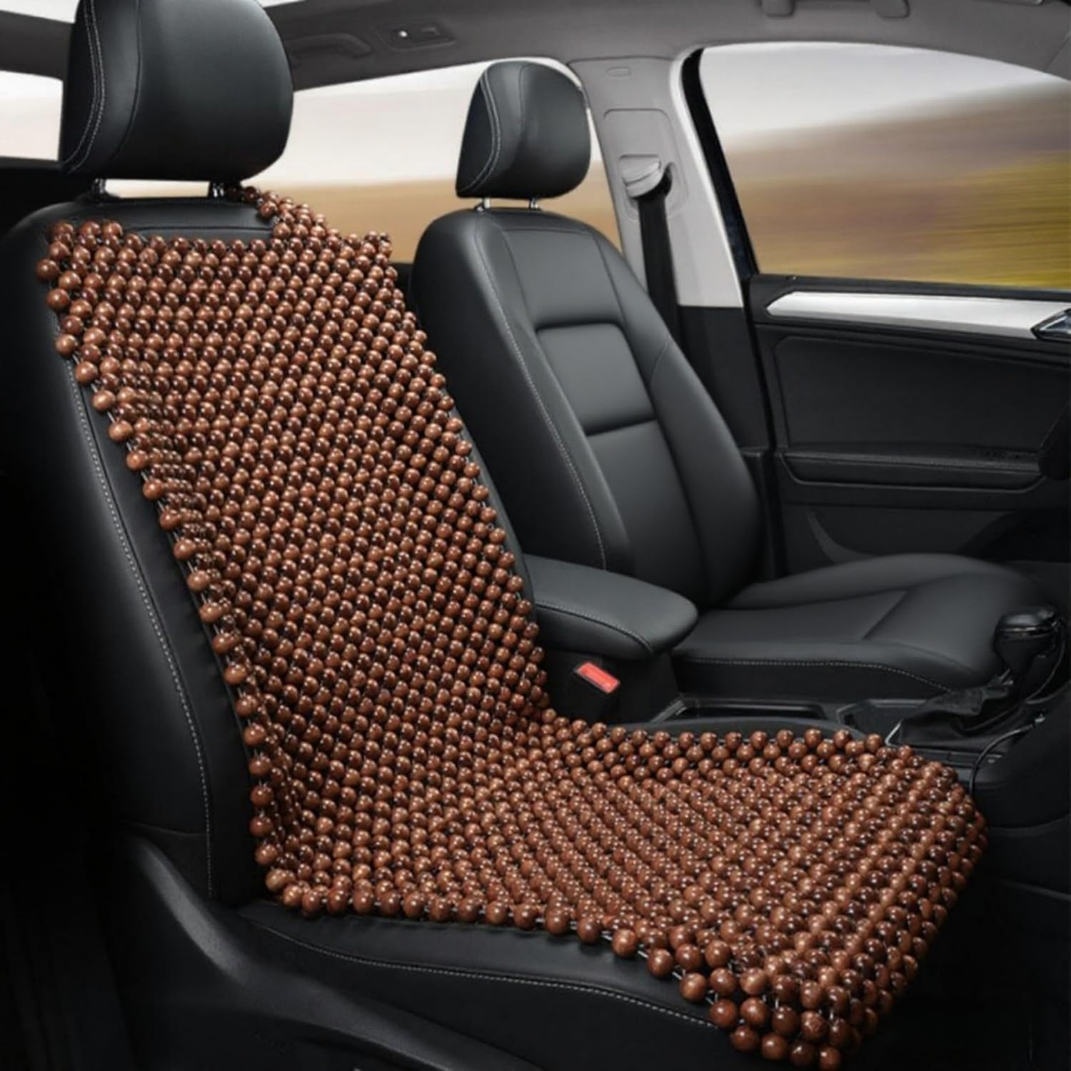 HJJKKH Wooden Beaded Car Front Seat Cover 17.7" x 45.4", Summer Breathable Cooling Massage Seat Cushion for Front Seat, Maple Wood Bead Mat for Universal Cars, Trucks, Vans, Sedan, SUV Office Chair