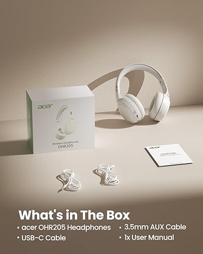 Miniatura 7 de Acer OHR205 - Auriculares inalámbricos Bluetooth, 70 horas de reproducción, auriculares plegables sobre la oreja con controladores de 40 mm,