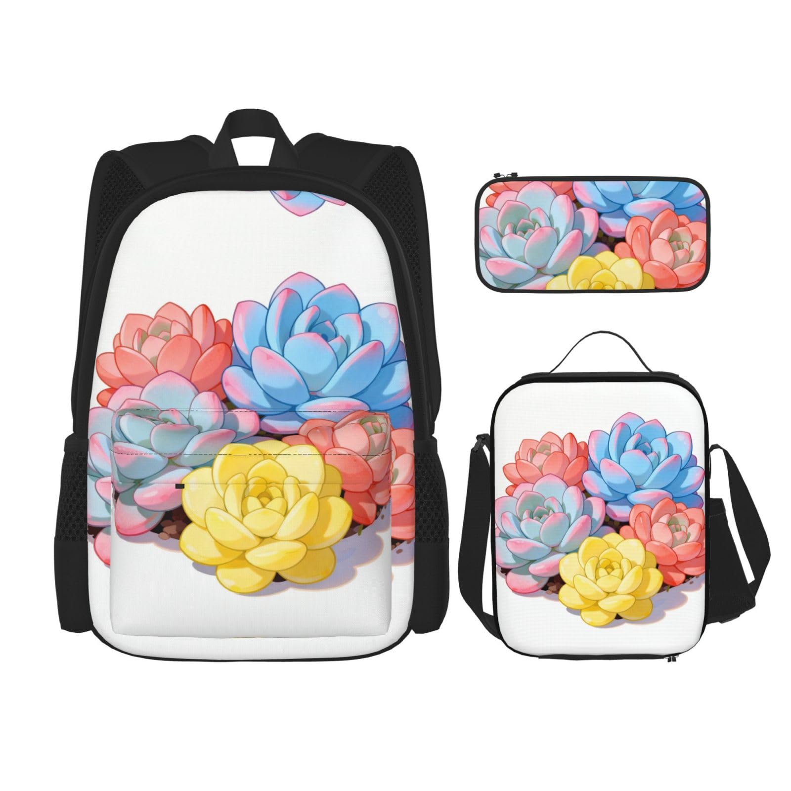Borsa per il pranzo con zaino da giardino succulento Set 3 in 1 borsa da viaggio per pendolari, borsa termica per il pranzo per lavoro con custodia per laptop