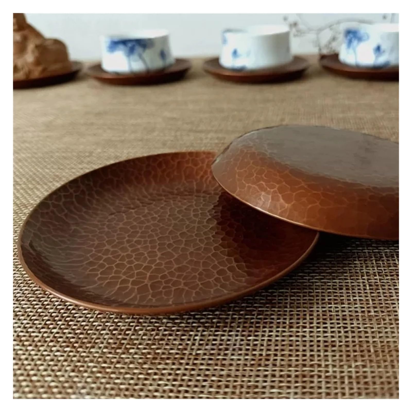 Plateaux Martelés Plateau de Tasse à café en cuivre Pur Vintage | Fromage maison de disque de tasse de thé de texture de marteau fabriqué à la main(10cm)