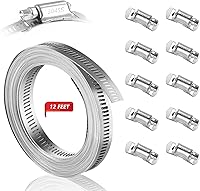MUZHUPGUZ 304 Stainless Steel Hose Clamp Kit - 12FT Cut-to-Fit Strap + 10 Fasteners, Adjustable Worm Gear for Pipes, Hoses & Ducts