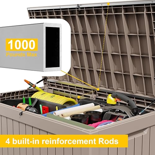 Miniatura 3 de DRATO Caja de cubierta de 230 galones, caja grande de resina impermeable para muebles de patio, cojines de patio, herramientas de jardinería,