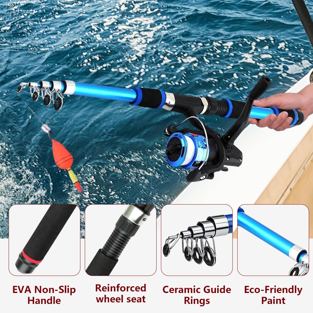 Kit de Canne à Pêche Télescopique 1,8M Enfant avec Moulinet Leurres Sac Transport Débutants