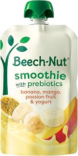 Beech-Nut Toddler Smoothies with Prebiotics: Banana Mango Passion Fruit Yogurt Pouches, 3.5oz 12-Pack for Gut Health