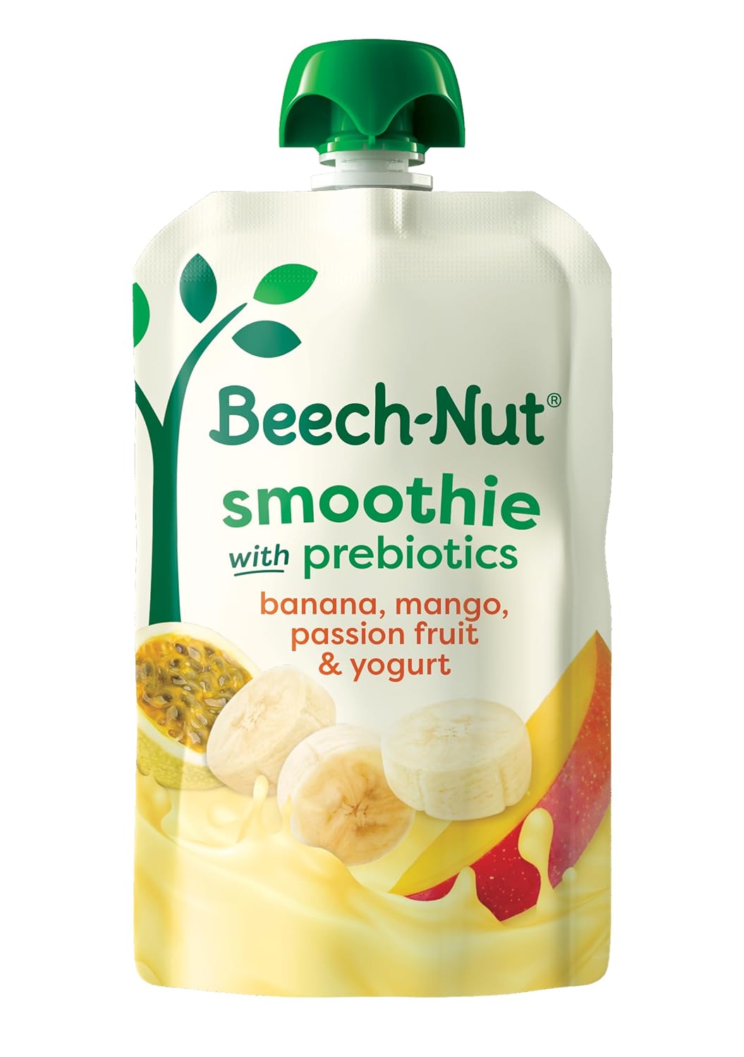 Beech-Nut Toddler Smoothies with Prebiotics: Banana Mango Passion Fruit Yogurt Pouches, 3.5oz 12-Pack for Gut Health