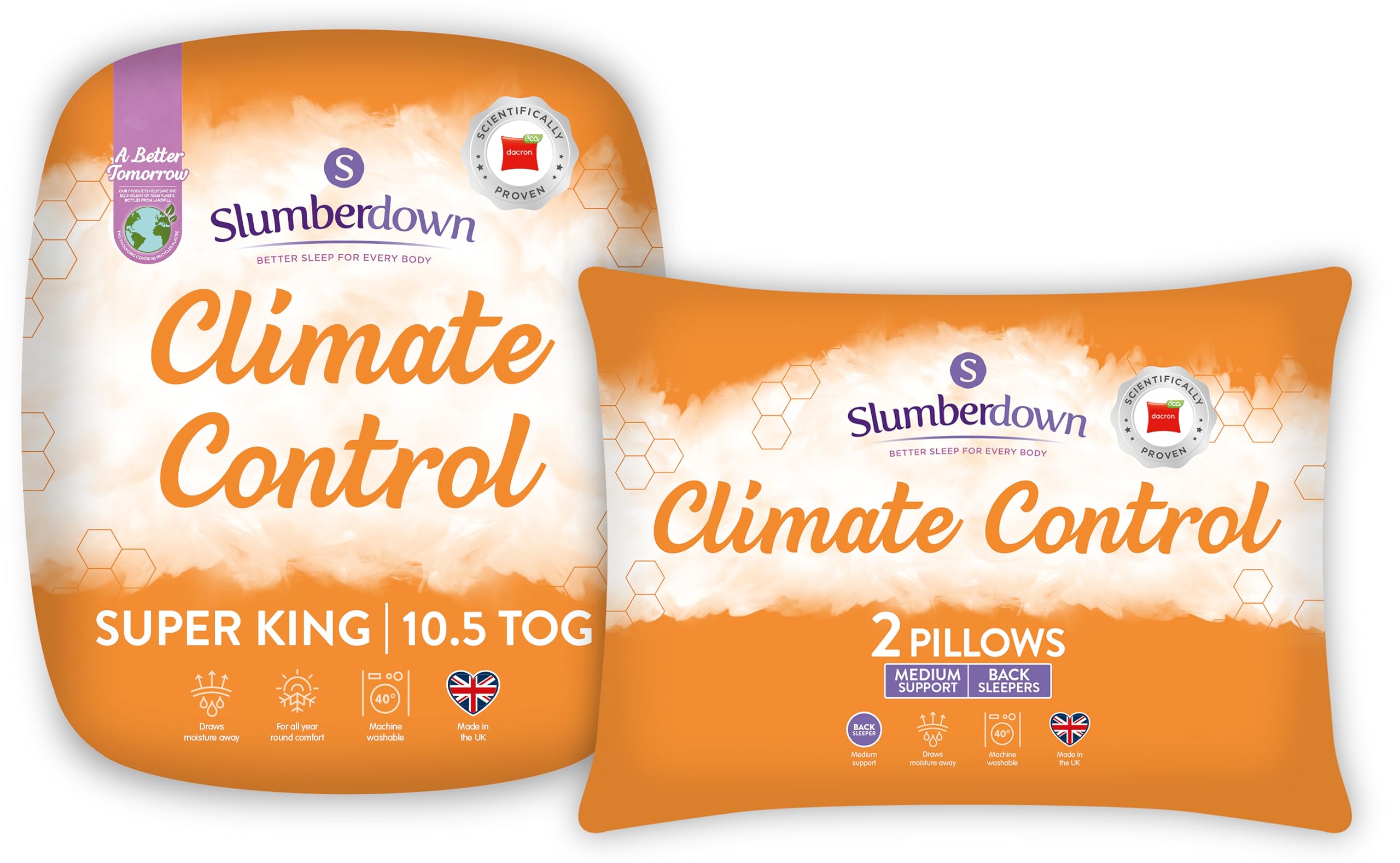 Slumberdown White Climate Control Bedding Bundle - Super King Duvet Tog & 2 Pillows, Climate-Adaptive Comfort, Non-Allergenic & Washable - All Seasons Temperature-Regulating Sleep Set (260 X 220Cm) Size 10.5