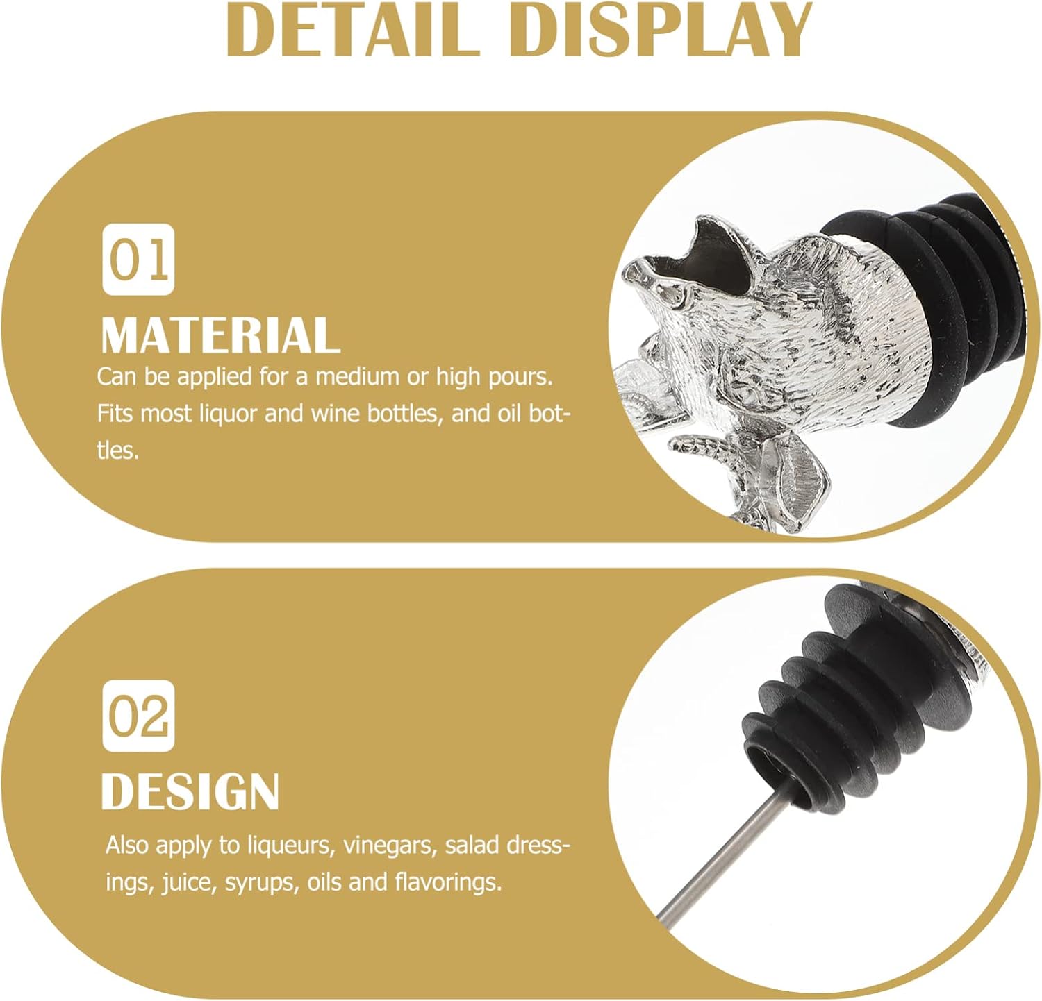 Deer Head Wine Pourer with Food Grade Silicone Stopper Zinc Alloy Bottle Pour Spout for Red White Wine Whiskey Bar Accessory