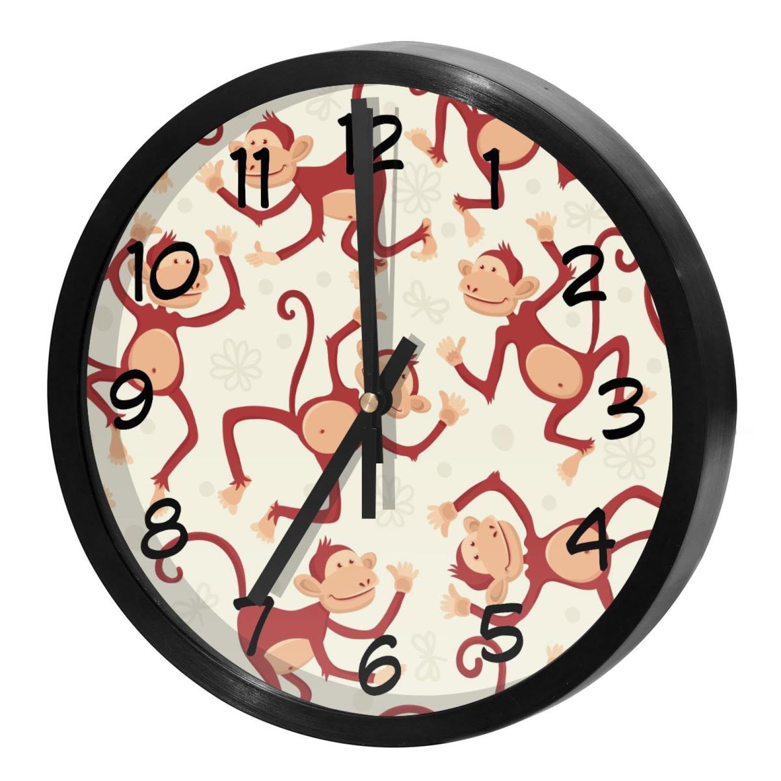 Horloge murale silencieuse à quartz motif singe pour chambre d'enfant