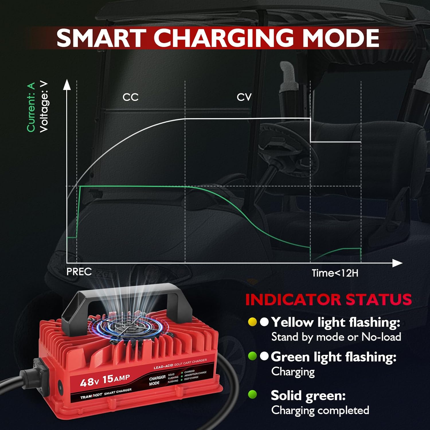 15 Amp Golf Cart Charger for 48 Volt EZGO RXV & TXT Lead Acid Battery with Upgraded 3-Pin Triangle Plug - Image 7