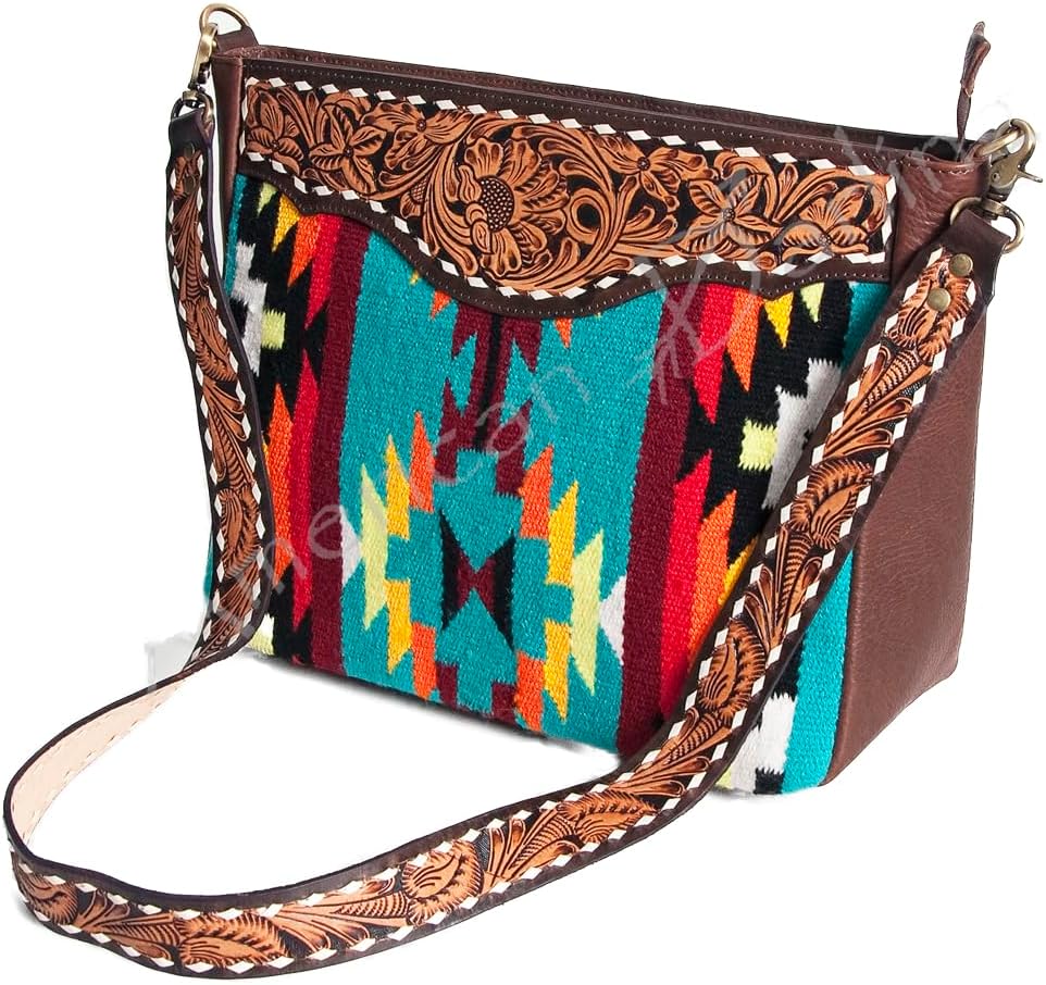 American Darling Hand Tooled Floral Carved Saddle Blanket Messenger Bag Eco-Friendly Full Grain Genuine Leather YKK Zipper