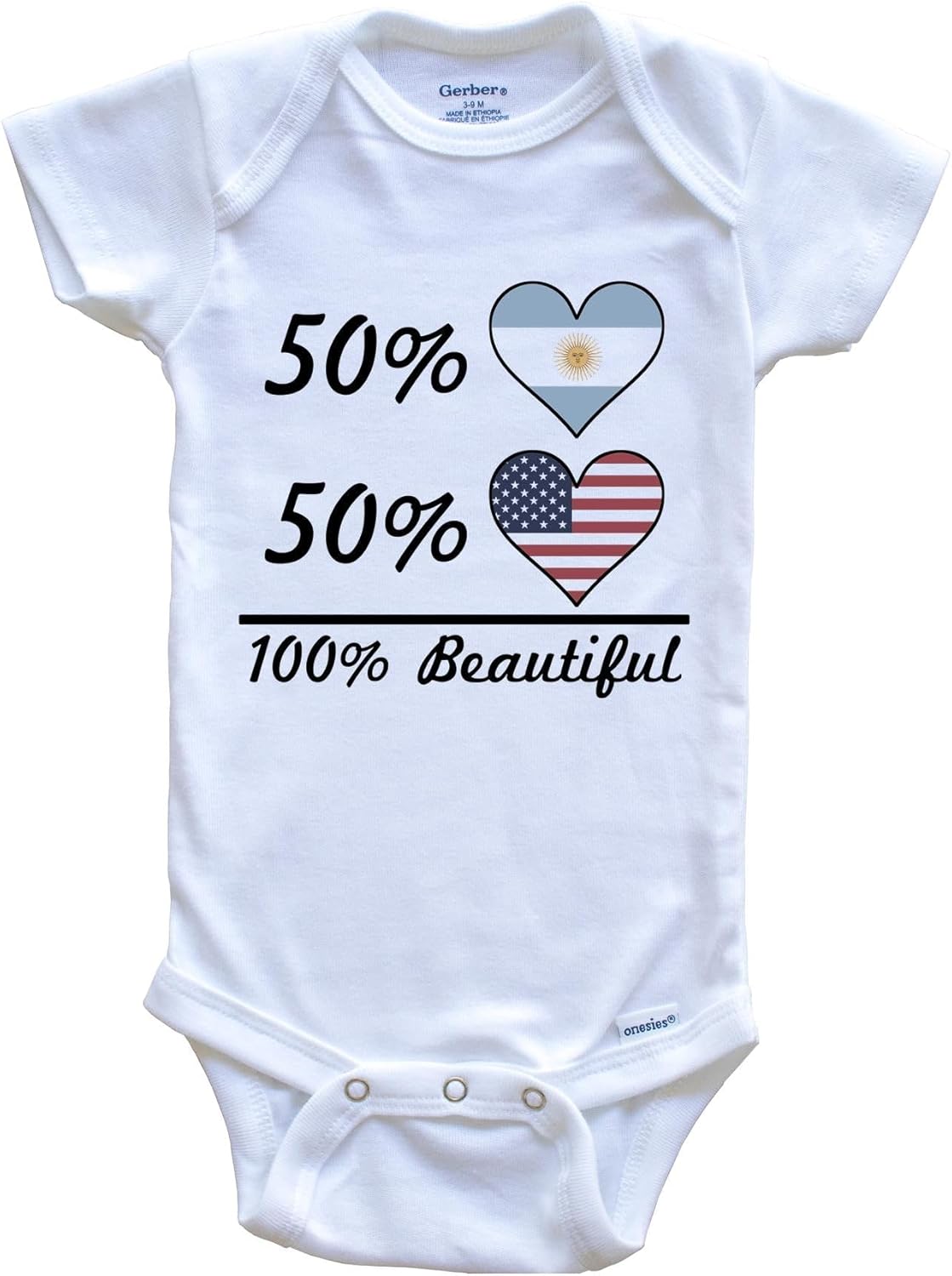 Really Awesome Shirts 50% Argentinian 50% American 100% Beautiful Argentina Flag Heart One Piece Baby Bodysuit