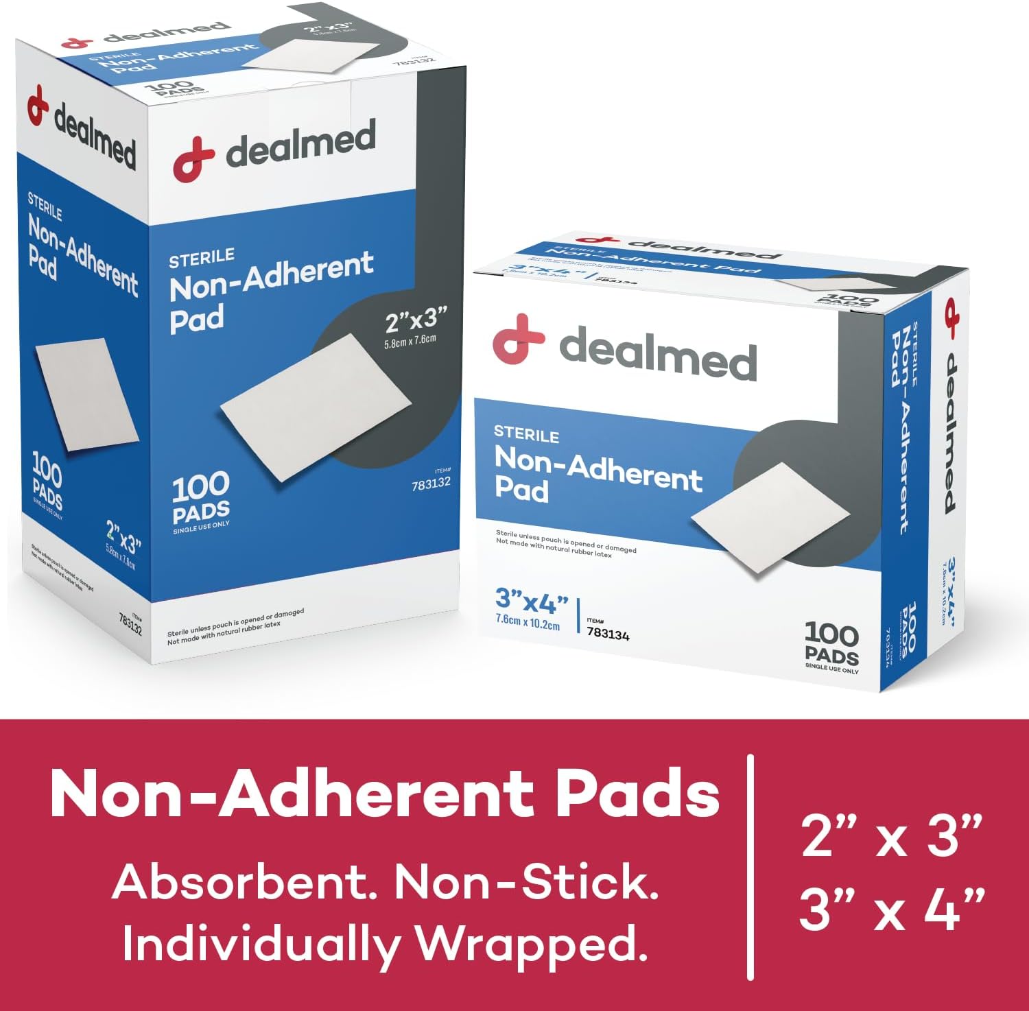 Dealmed Sterile Non-Adherent 2" x 3" Gauze Pads | Non-Adhesive Wound Dressing, Highly Absorbent & Non-Stick, Painless Removal-Switch, Individually Wrapped for Extra Protection (2" x 3" Case of 1200)