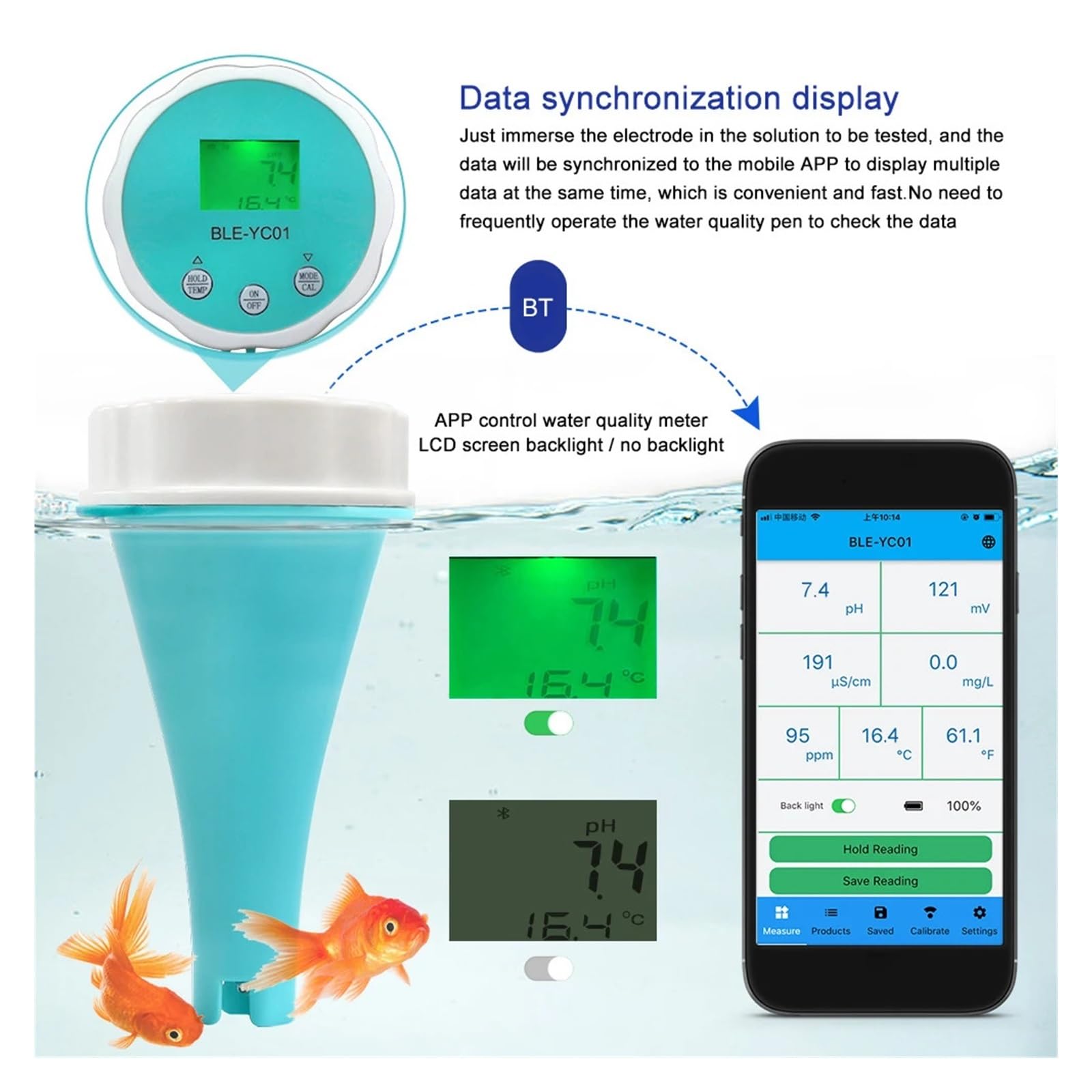6In1 Rilevatore Dela qualità Del'acqua PH EC TDS ORP Test Temperatura del Cloro Display LCD Retroilluminato App Visualizzazione Remota for La Piscina Rilevamento Rapido E Preciso