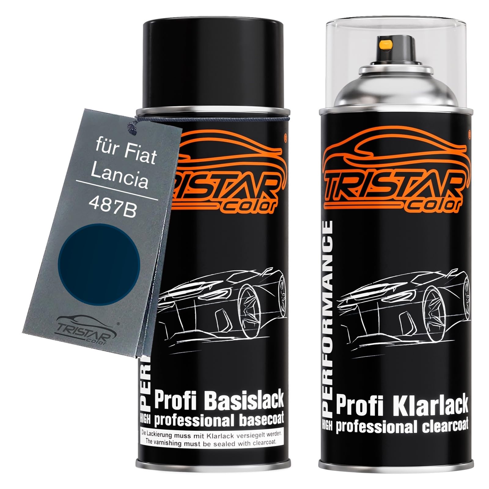 TRISTARcolor Vernice per auto Kit di bombolette spray per Fiat/Lancia 487B Blu Notturno Perl/Blu Prestige Perl vernice di base vernice trasparente bomboletta a spruzzo 400ml