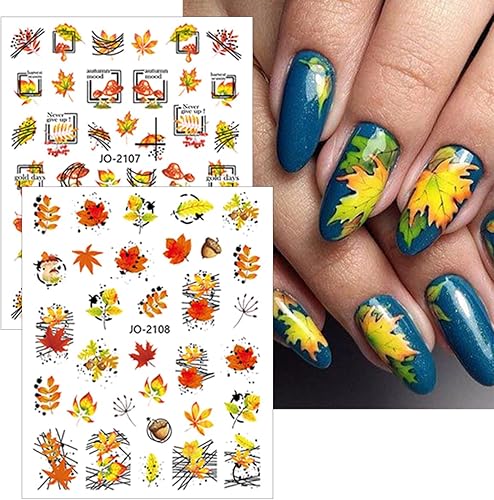 Miniatura 4 de 8 Sheets Fall Nail Art Stickers Decals Maple Leaf Nail Stickers Autumn Nail Decals 3D Self-Adhesive Nail Supplies Maple Leaves Mushroom Designs