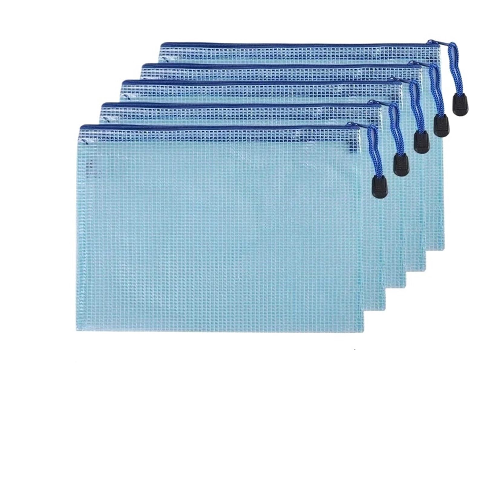 Borse per cartelle con Cerniera, Confezione da 5 Buste Portadocumenti con Cerniera in Rete A4 A5 A6 Multicolore(5 PCS A4 Blue Bags)
