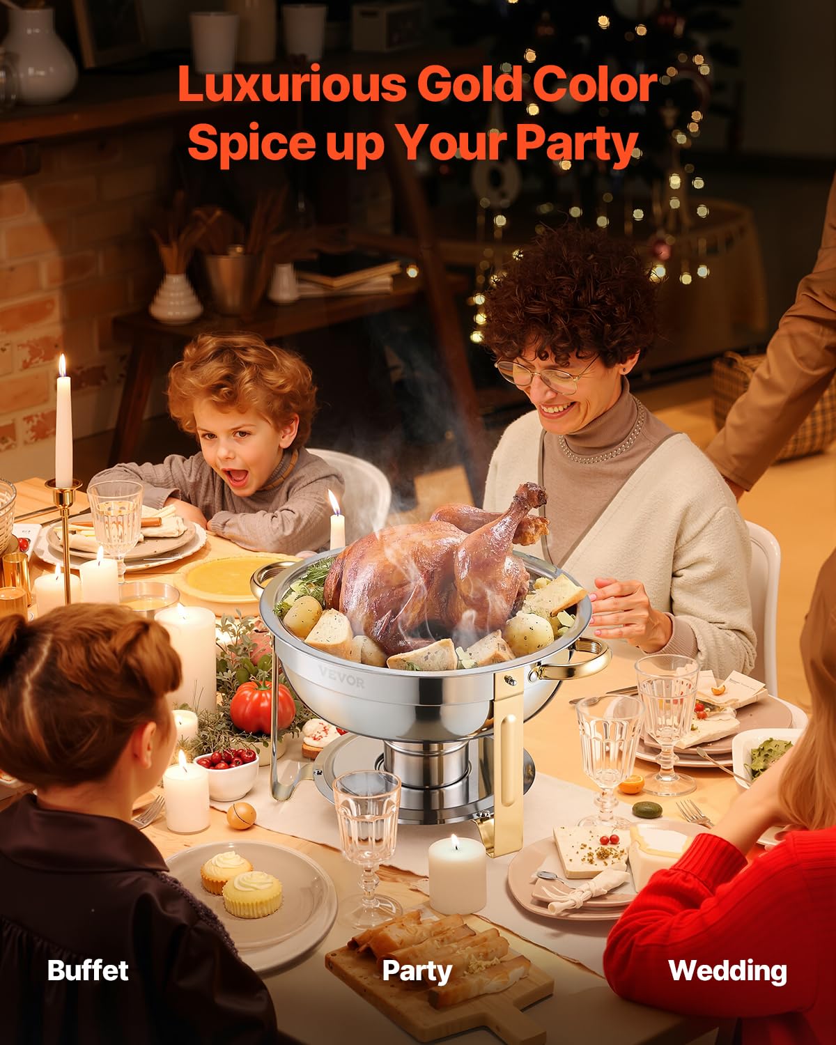 Image secondaire de Réchaud Buffet VEVOR en Acier Inoxydable avec 4 Bacs et Couvercles