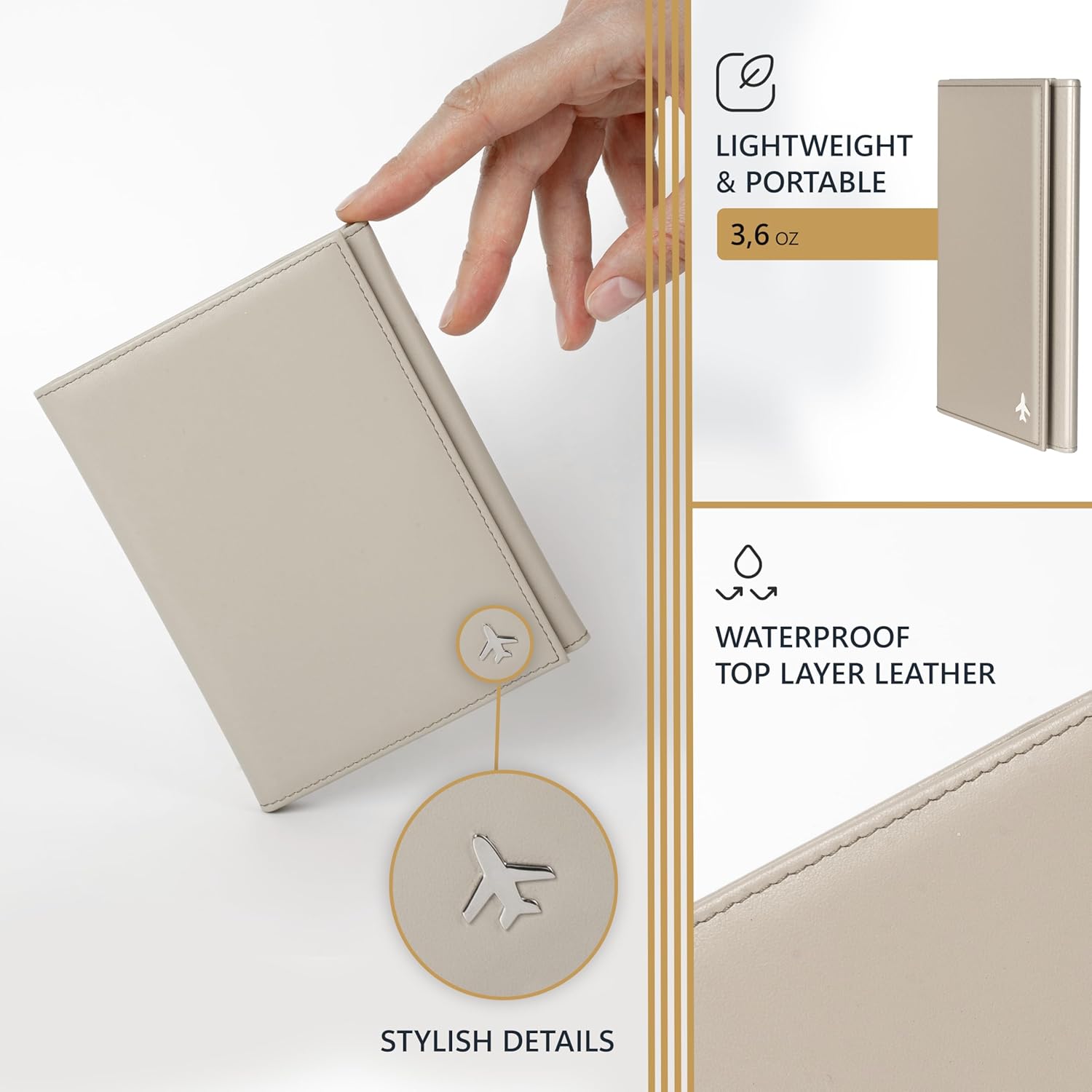 V1 ECO, Pilot document holder, Pilot wallet, RFID-Blocking, Travel Wallet, Stylish Travel Companion for Aviation Professionals (Classic, Brown) (Classic, Beige)