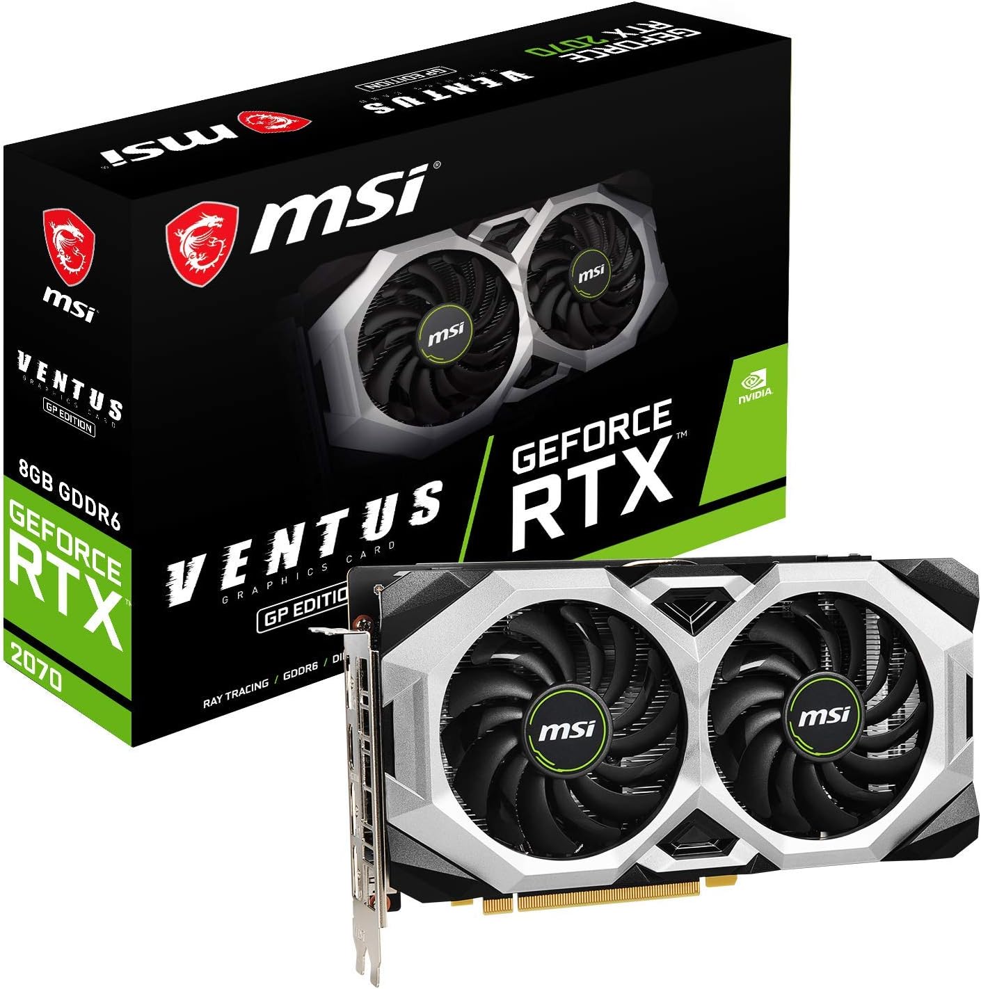 MSI Gaming GeForce RTX 2070 8GB GDRR6 256-Bit HDMI/DP DirectX 12 VR Ready Ray Tracing Turing Architecture HDCP Graphics Card (RTX 2070 Ventus GP) (Renewed)