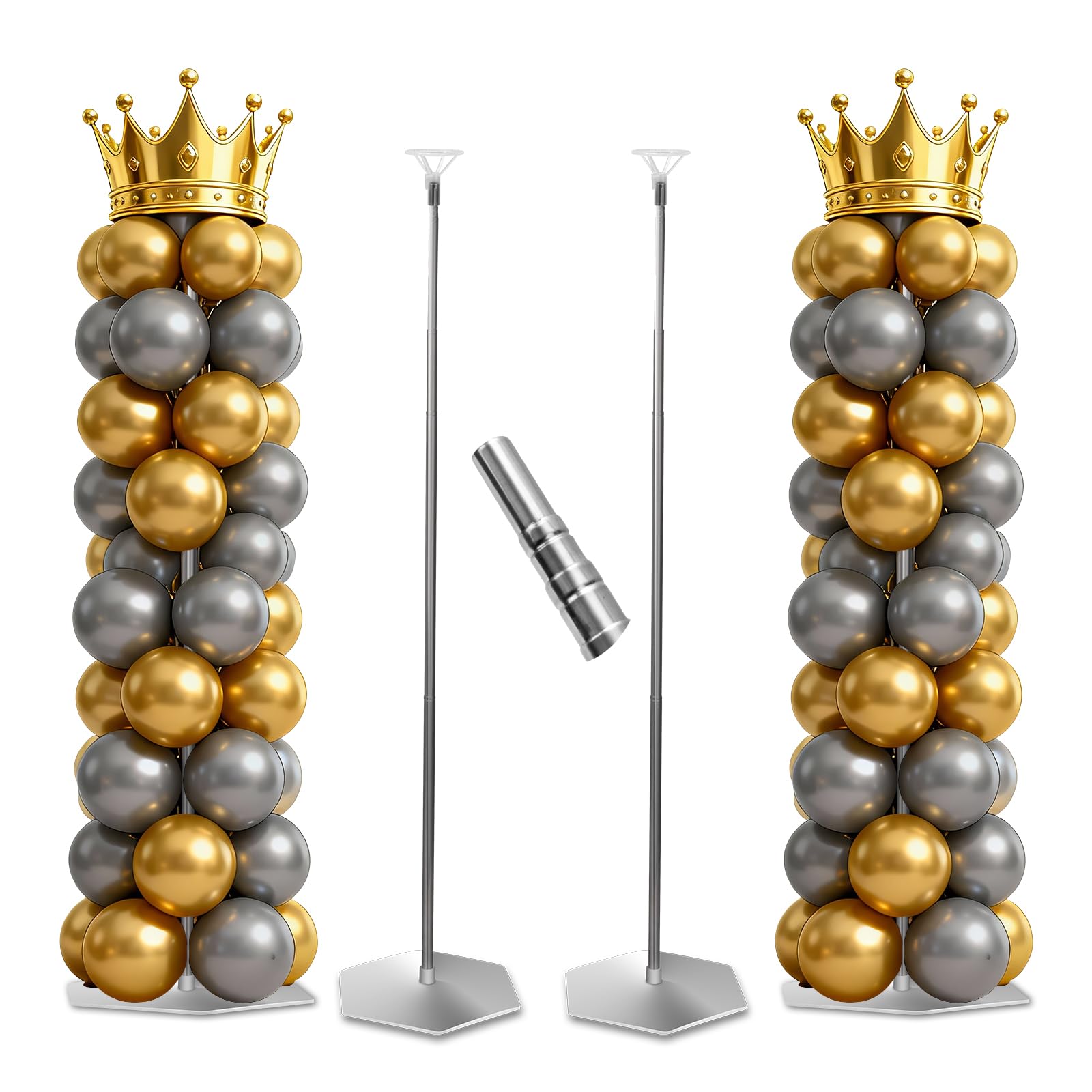 Kit De 4 Supports De Colonne De Ballon En Métal Télescopique (40-200cm) - Structure Arche Ballon Réglable & Réutilisable Avec Base Lestée (Sac D'eau) Pour Décoration Anniversaire, Mariage & Fête