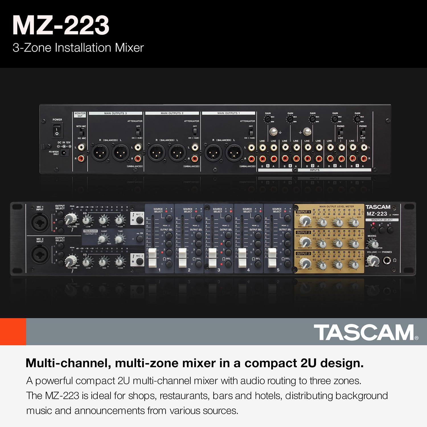Amazon.com: Tascam 7-Channel 3-Zone Rackmount Audio Mixer With