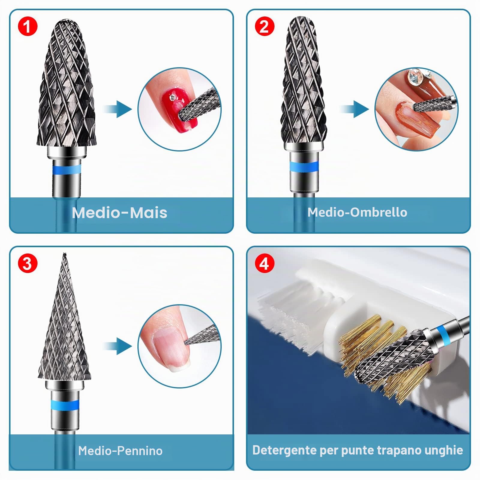 CGBE 3 Pezzi Punte Fresa Unghie, Punta da Trapano per Unghie Carburo di Tungsteno Professionale Grana Media per Rimuovere Gel, Acrilico, Cuticola, Strumenti per Manicure e Pedicure