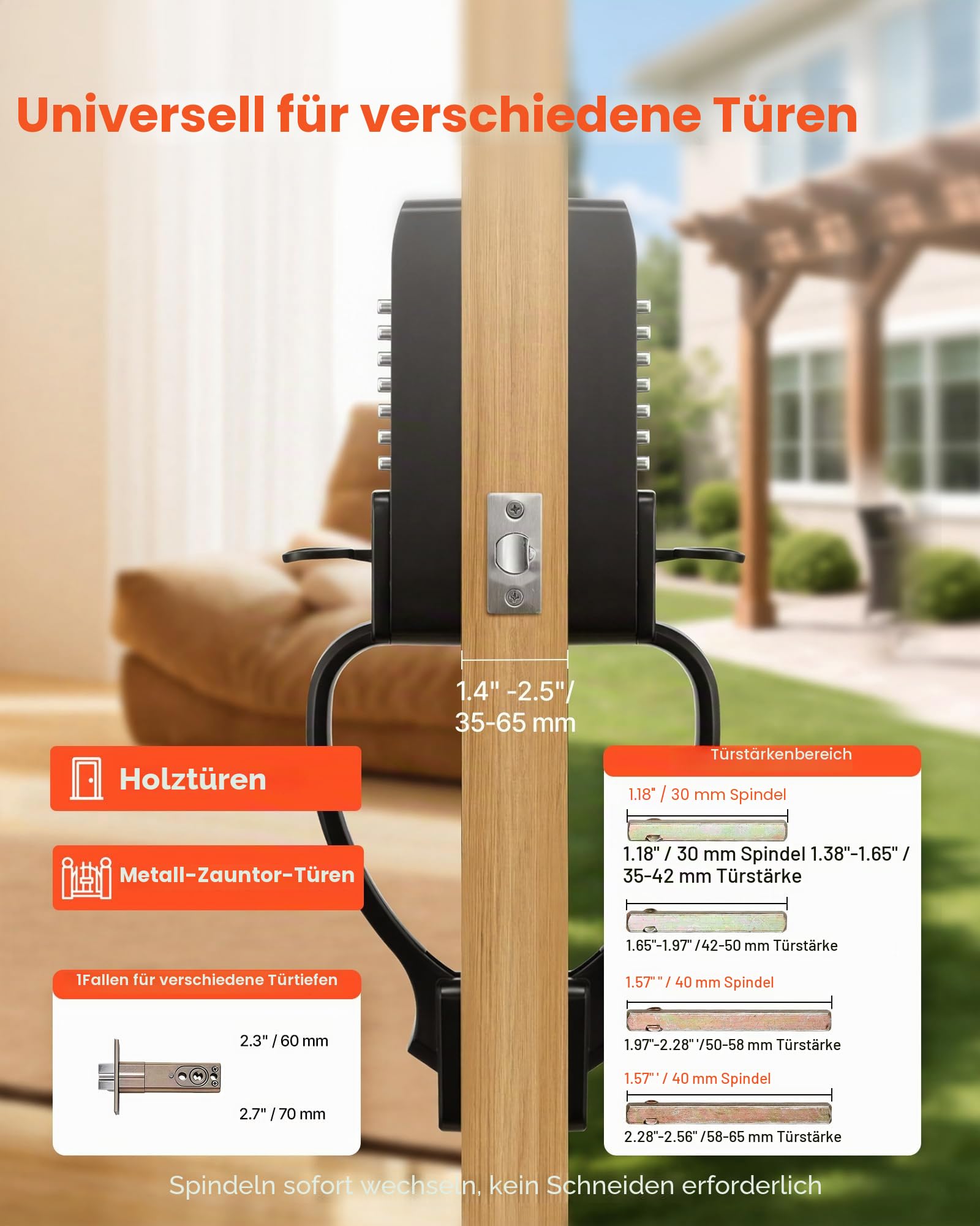 VEVOR Mechanisches Codeschloss mit Doppelseitigem Tastenschloss (4- bis 7-stelliger Code), Schlüsselloses Türschloss mit Griff & Automatischer Verriegelung, für Haustüren Gartentore Garagen, Schwarz