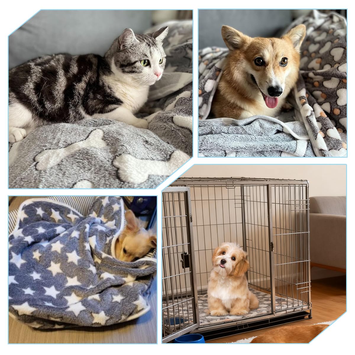 Lot de 3 Couverture pour Chien Chat 40*60 cm, Plaid Polaire pour Chien Chat de Compagnie, couverture Chiens Pelucheuse et Lavable en Flanelle, Petite Couverturee chat pour Chiens, Canapé, Divan, Lit