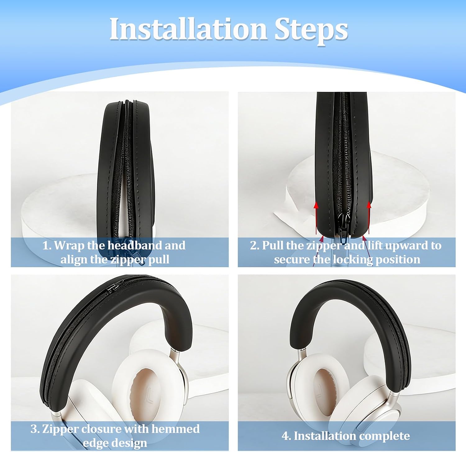 for Baseus Inspire XH1 Case Cover, 2 Sets Silicone Sweat Ear Covers& Headband Protector, Washable Scratchproof Headphones Protective Case Accessories (Black) image 5